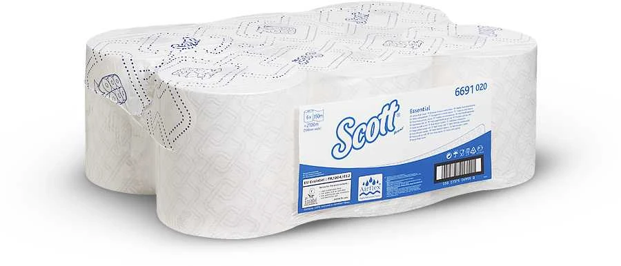 Rankšluostis Kimberly Clark Lorika SCOTT Essential rankšluosčiai, baltas, kartonas = 6 ritinėliai x 350 m