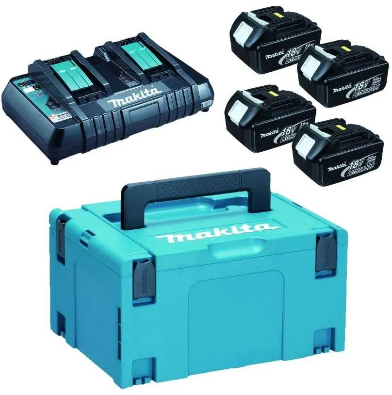 MAKITA MAITINIMO RINKINYS 18V 4×3,0Ah (BL1830Bx4+DC18RD) MAKPAC