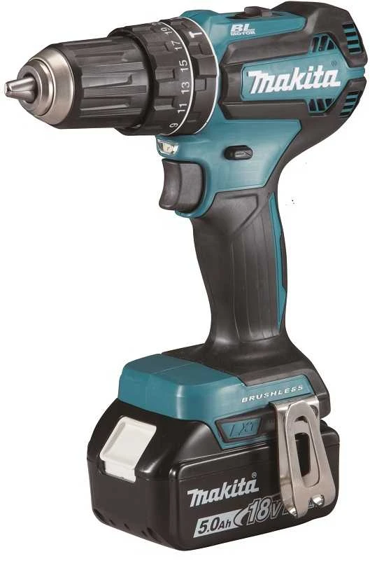 Makita DHP485RTJ Akumuliatorinis smūginis gręžtuvas, 18 V, 2x 5,0 Ah Li-ion, 50/25 Nm, 1,7kg, LED, BL-motor, MAKPACK
