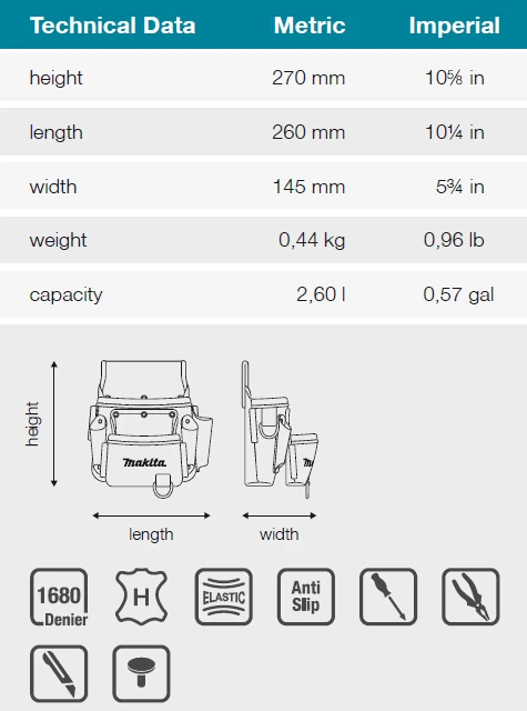 Makita 2-jų kišenių dėklas tvirtinimo detalėms. Kabinimui prie diržo. E-15198