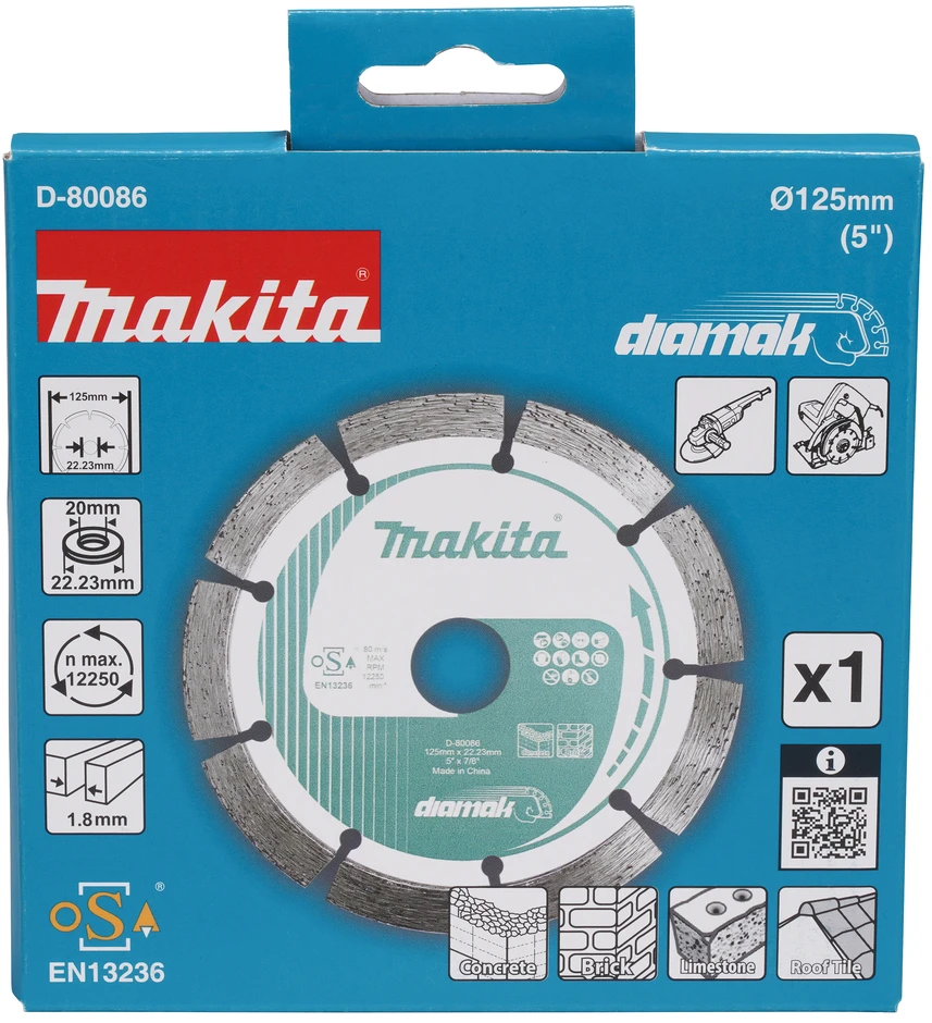 MAKITA DEIMANTINIS DISKAS 125×22,23mm SEGMENTINIS (SAUSAM PJOVIMUI) BETONUI, PLYTOMS, MARMURUI