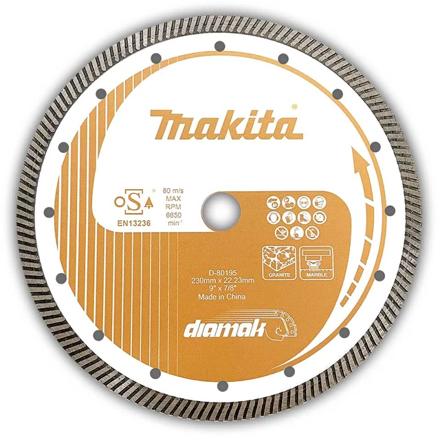 MAKITA DEIMANTINIS DISKAS 230×22,23mm SEGMENTINIS (SAUSAM/ŠLAPIAM PJOVIMUI) BETONUI, AKMENIUI
