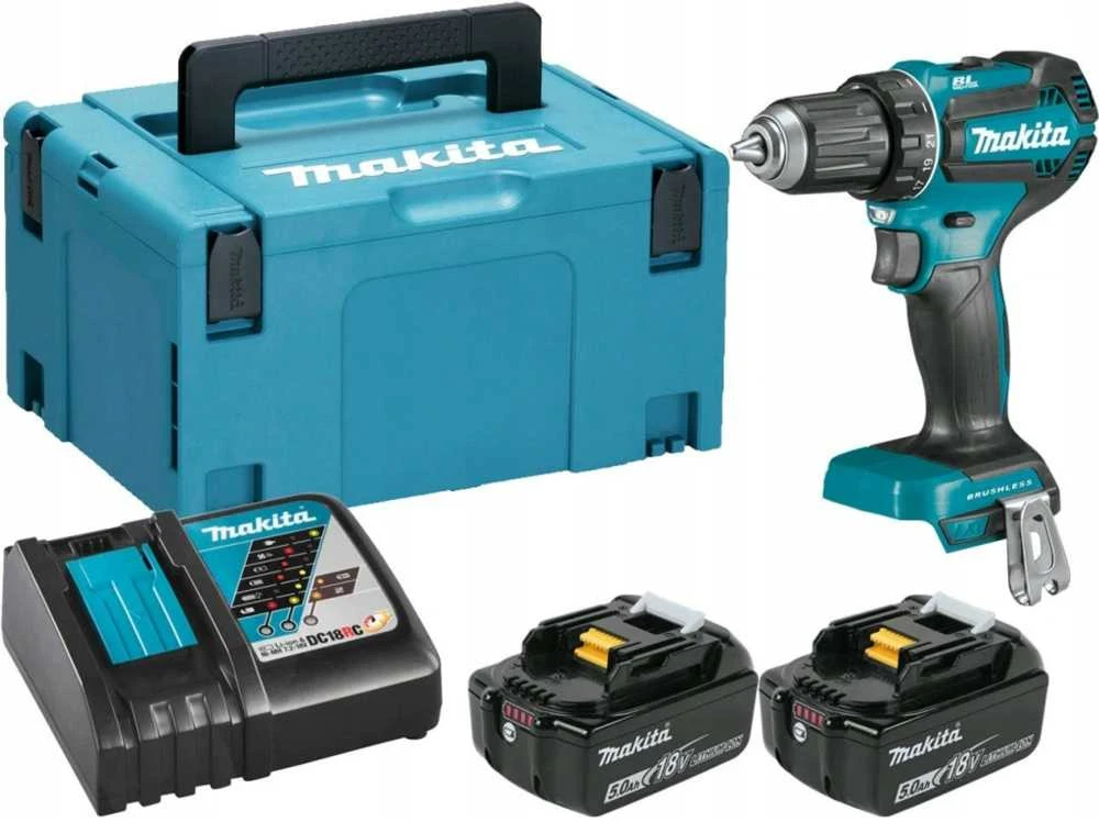 Makita DDF485RTJ Akumuliatorinis suktuvas gręžtuvas, 18 V, 2x 5,0 Ah Li-ion, 50/25 Nm, LED, bešepetėlinis