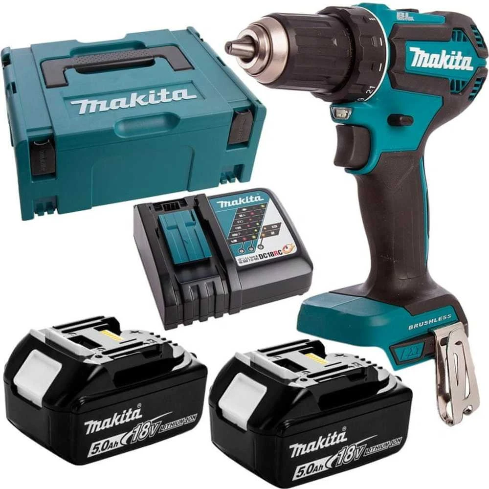 Makita DDF485RTJ Akumuliatorinis suktuvas gręžtuvas, 18 V, 2x 5,0 Ah Li-ion, 50/25 Nm, LED, bešepetėlinis