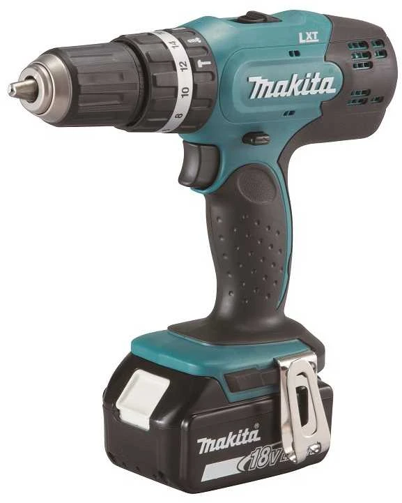 MAKITA smūginis suktuvas gręžtuvas DHP453SFE, 18V 2x3.0Ah 42/27Nm