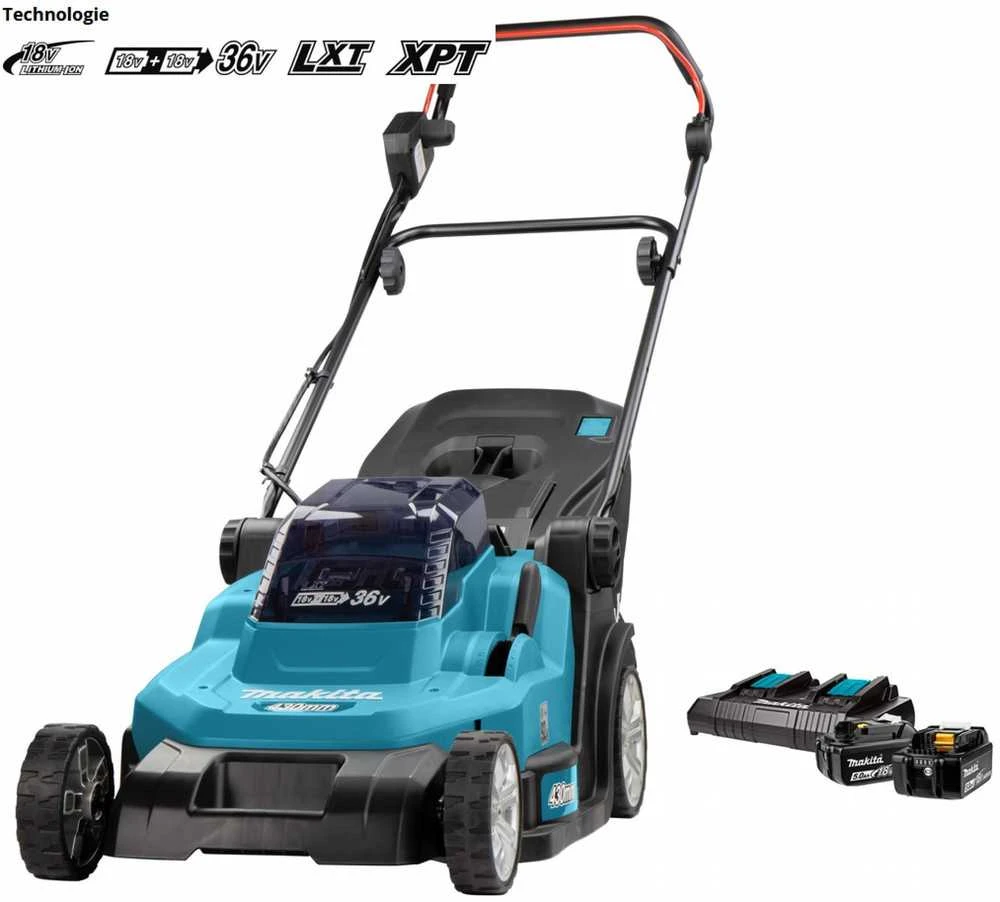 Makita Akumuliatorinė vejapjovė DLM432CT2 2x18V 2x5,0Ah 43cm