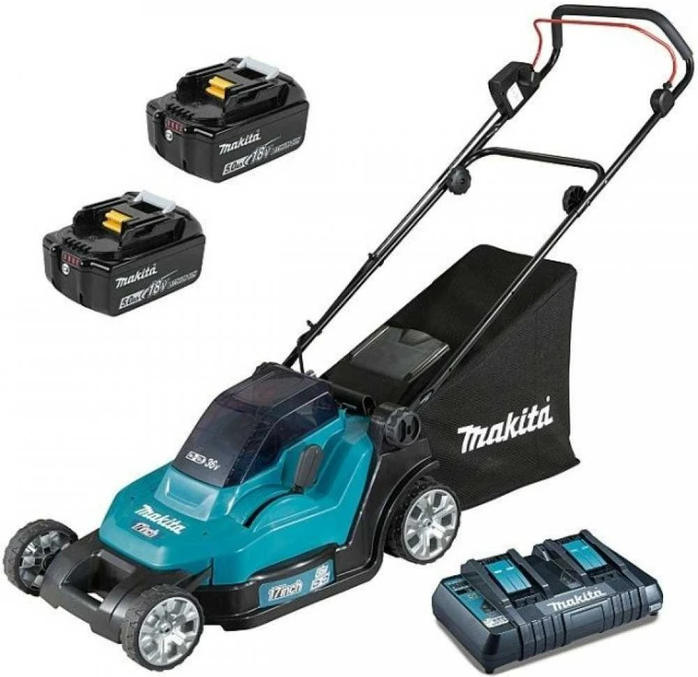 Makita Akumuliatorinė vejapjovė DLM432CT2 2x18V 2x5,0Ah 43cm