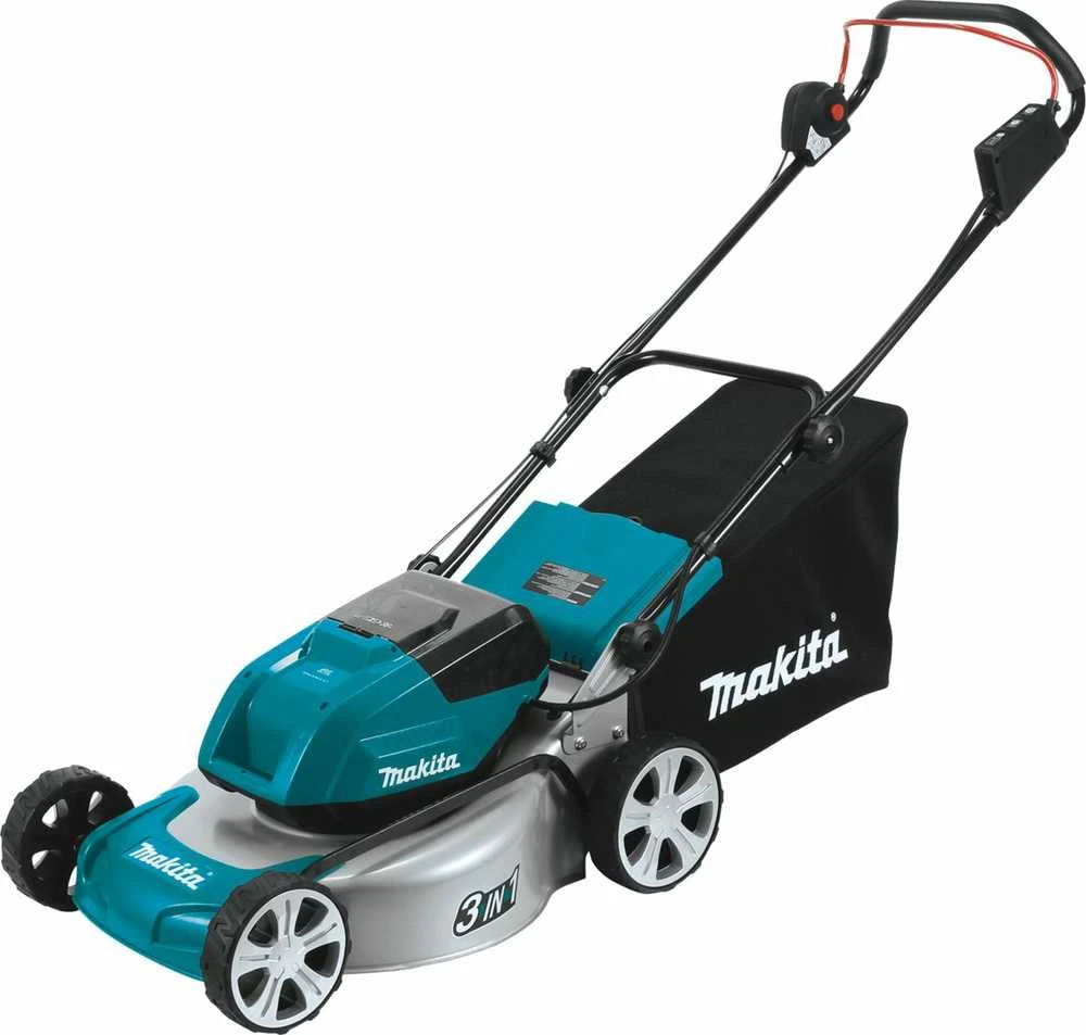Makita akumuliatorinė vejapjovė DLM460Z 2x18 V, 46 cm, 3 viename (pjovimas / surinkimas / mulčiavimas), plieno korpusas, be akumuliatoriaus ir kroviklio