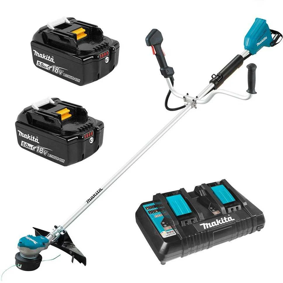 Makita DUR368APT2 akumuliatorinė žolės žoliapjovė, 2 x 18 V ličio jonų, 350 mm, 2 x 5,0 Ah ličio jonų DC18RD, BL variklis AFT, ADT
