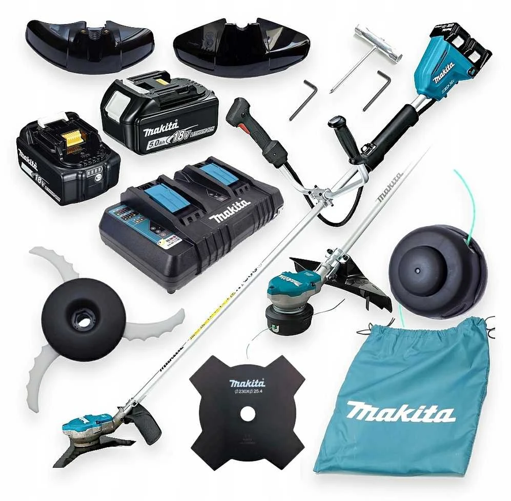 Makita DUR368APT2 akumuliatorinė žolės žoliapjovė, 2 x 18 V ličio jonų, 350 mm, 2 x 5,0 Ah ličio jonų DC18RD, BL variklis AFT, ADT
