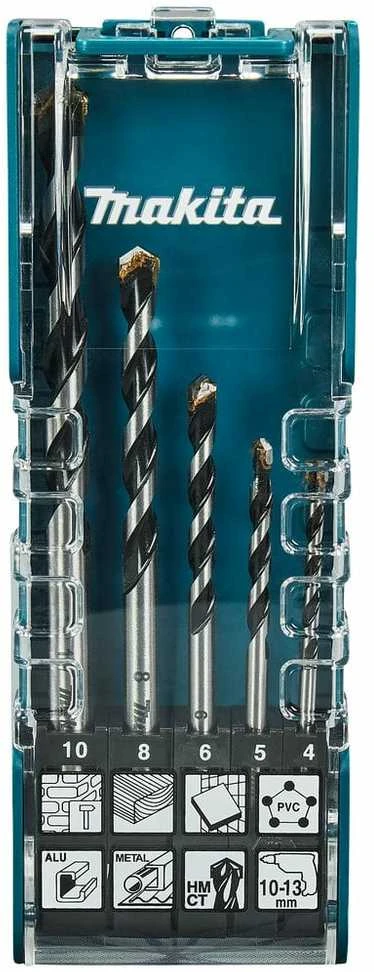 Makita TCT grąžtas su tiesiu kotu / daugialypė medžiaga, 5vnt. Rinkinys (4x75, 5x85, 6x100, 8x120, 10x150) E-14255