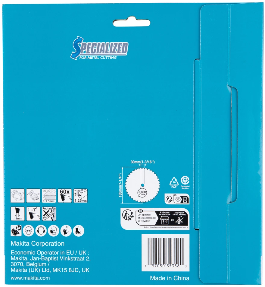 Makita T.C.T. pjovimo ašmenys metalui pjauti 185 x30 x 60T E-23357