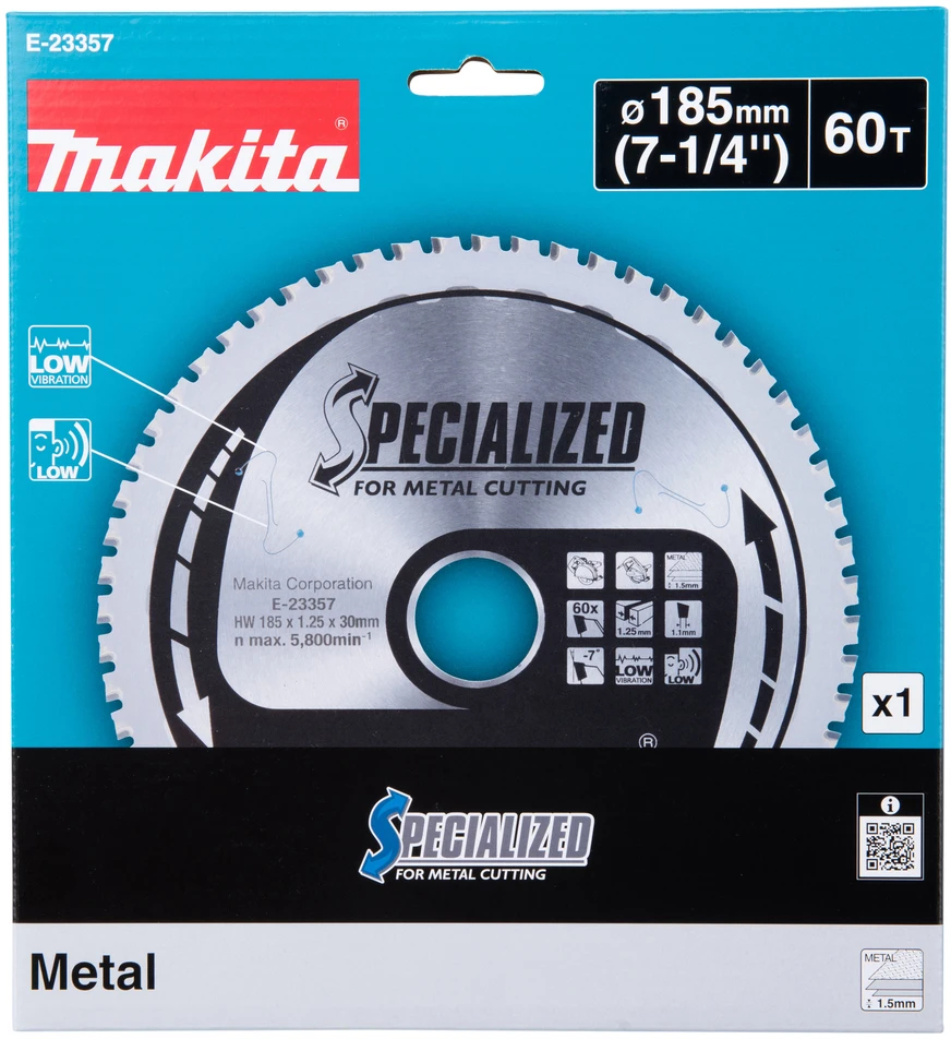 Makita T.C.T. pjovimo ašmenys metalui pjauti 185 x30 x 60T E-23357