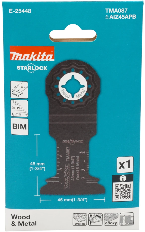 Makita STAROCK įgilinamojo pjovimo ašmenys 45x45mm E-25448 Starlock • 20 TPI • BiM • TMA087 • medienai/metalui