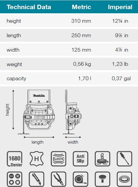 Makita Sutvirtintas dėklas elektriko įrankiams. Kabinimui prie diržo. E-15241