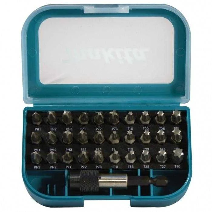 Makita Sukimo antgalių komplektas 31 vnt. (PH1;PH2;PH3;PZ1;PZ2,PZ3;T8;T10;T15;T20;T25;T27;T30;T40) P-73374
