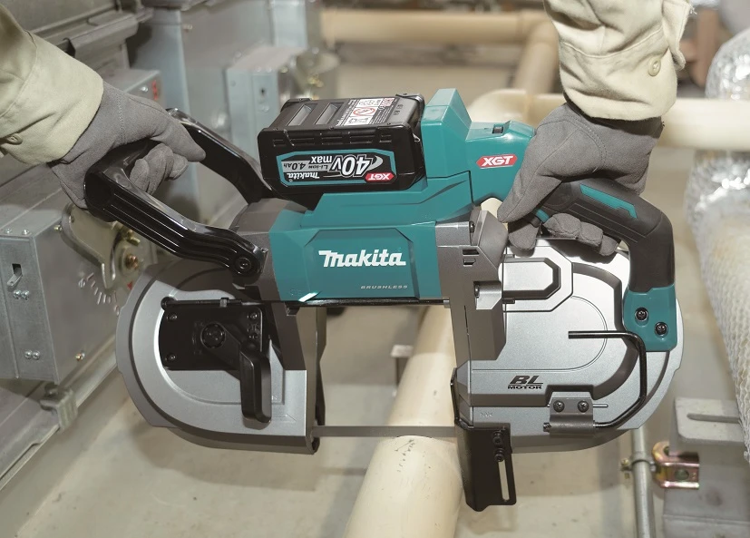 Makita PB002GZ Akumuliatorinis juostinis pjūklas XGT, 127x127 mm, bešepetėlinis variklis, XPT, Be akumuliatorių ir kroviklio!