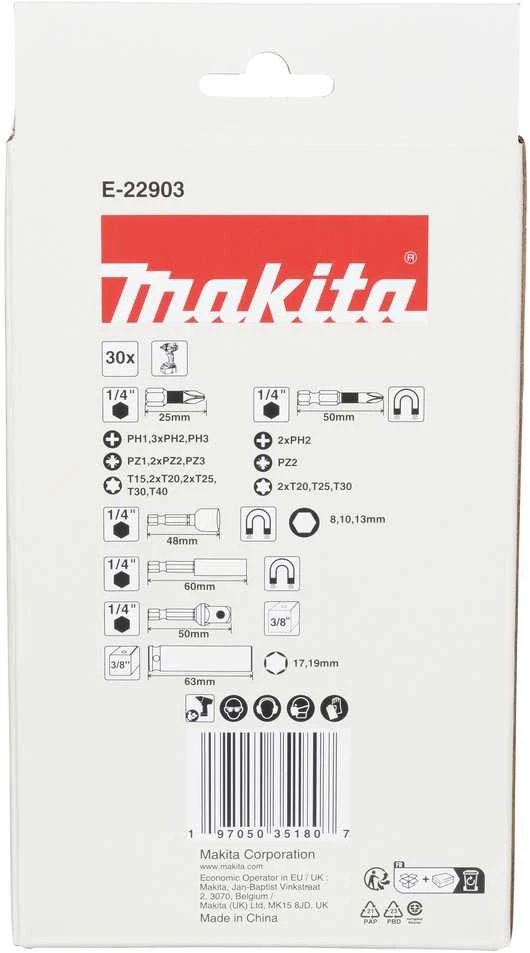 Makita Sukimo antgalių rinkinys Impact Juodas, permatomoje dėžutėje (30 vnt) E-22903