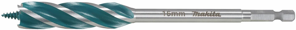 Makita Grąžtas medienai su 4 grioveliais ir 4 pjaunančiomis briaunomis, 16x165 mm, su 1/4" šešiakampiu koteliu E-26652