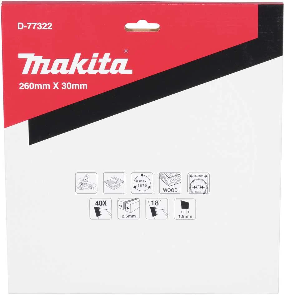Makita T.C.T. pjūklas 260X2.6X30mm 18° T40 Standartiniai medienai D-77322