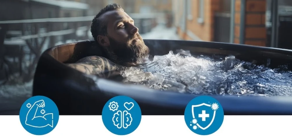 Marimex šaldymo kubilas su ledu ir naudos ikonomis