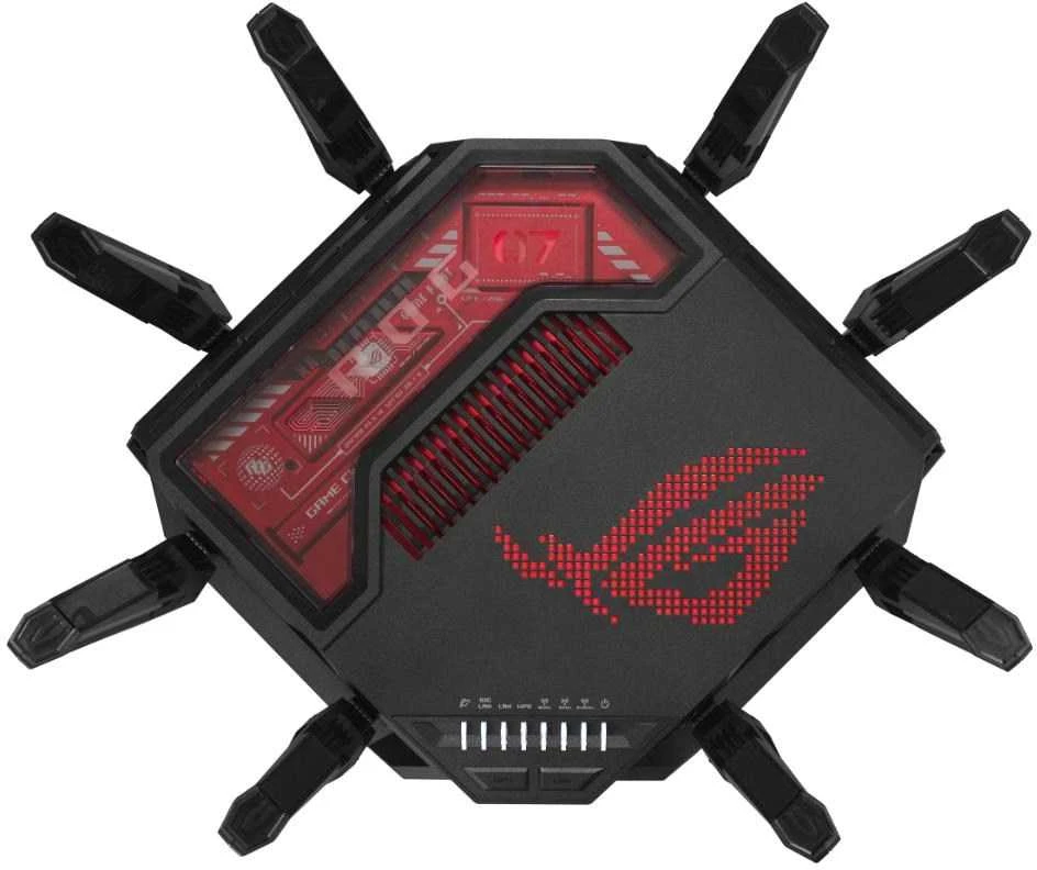 Asus | „WiFi 7“ trijų dažnių žaidimų maršrutizatorius | ROG Rapture GT-BE19000 | 802.11ax | 10/100/1000 Mbit/s | Ethernet LAN (RJ-45) jungtys 1 | Mesh palaikymas: Taip | MU-MiMO: Taip | 4G/5G | Antenos tipas: Išorinė