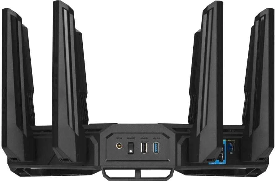 Asus | „WiFi 7“ trijų dažnių žaidimų maršrutizatorius | ROG Rapture GT-BE19000 | 802.11ax | 10/100/1000 Mbit/s | Ethernet LAN (RJ-45) jungtys 1 | Mesh palaikymas: Taip | MU-MiMO: Taip | 4G/5G | Antenos tipas: Išorinė