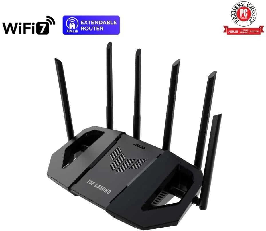 Asus | Dual Band WiFi 7 Extendable Gaming Maršrutizatorius | TUF Gaming BE6500 | 802.11be | 6500 Mbit/s | Ethernet LAN (RJ-45) jungtys 4 | Tinklelio palaikymas Taip | MU-MiMO Taip | Antenos tipas Išorinė fiksuota | 1