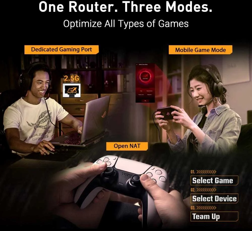 Asus | Dual Band WiFi 7 Extendable Gaming Maršrutizatorius | TUF Gaming BE6500 | 802.11be | 6500 Mbit/s | Ethernet LAN (RJ-45) jungtys 4 | Tinklelio palaikymas Taip | MU-MiMO Taip | Antenos tipas Išorinė fiksuota | 1