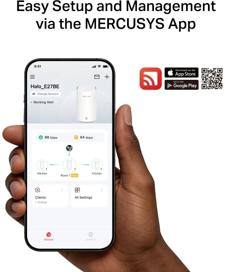 Maršrutizatorius Mercusys MERCUSYS Halo E27BE(2-pack) WiFi7 Mesh (BE3600,2,4GHz/5GHz,1x2,5GbELAN/WAN,2xGbELAN/WAN)