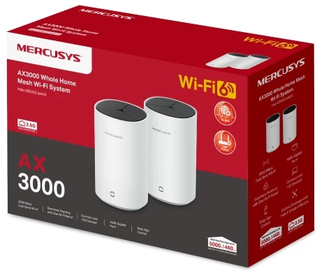 Maršrutizatorius Prieigos taškas „Mercusys Halo E85X“ (2 vnt. pakuotė) „WiFi6 Mesh“ (AX3000, 2,4 GHz / 5 GHz, 1 x 2,5 GbELAN / WAN, 2 x GbELAN / WAN)