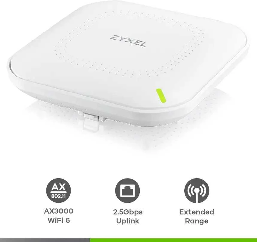 Maršrutizatorius ZYXEL WIFI 6 AP, PRIEIGOS TAŠKAS, NWA50AXPRO, AX3000, 2X2:3X3 MU-MIMO, 2,5 GB LAN prievadas, POE+ (802.3AT), autonominis/NEBULA debesies valdomas įrenginys, įskaitant maitinimo adapterį (2 metų garantija)
