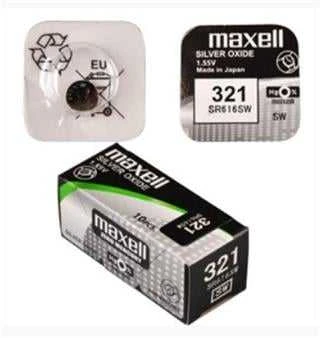 Maxell 321 SR616SW baterijų pakuotė ir elementai