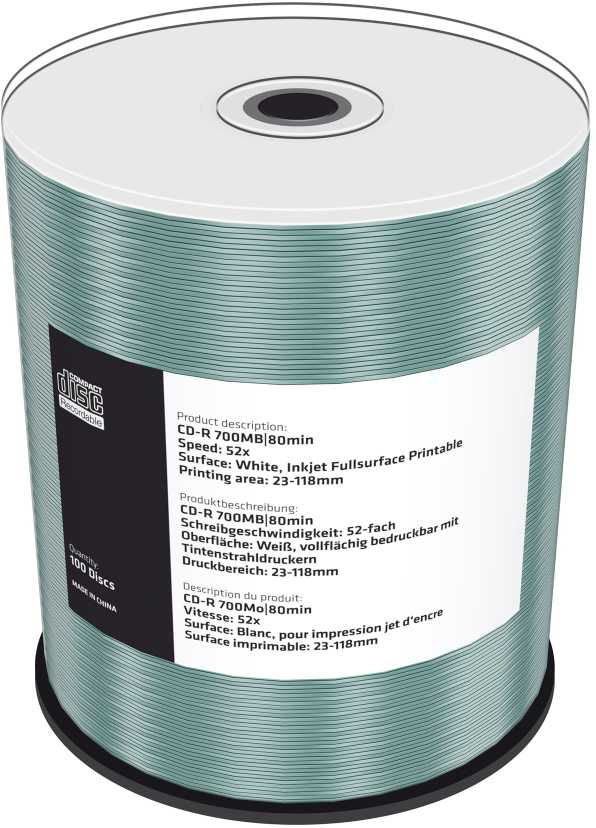 MediaRange CD-R 700MB 100 vnt. „Spindel“ 52x, spausdinamas rašaliniu spausdintuvu