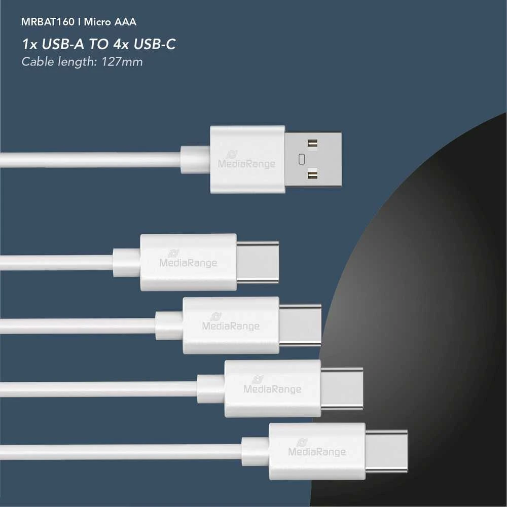 „MediaRange“ įkraunamos USB-C ličio jonų baterijos, mikro AAA, 1,5 V, 500 mAh, 4 vnt.