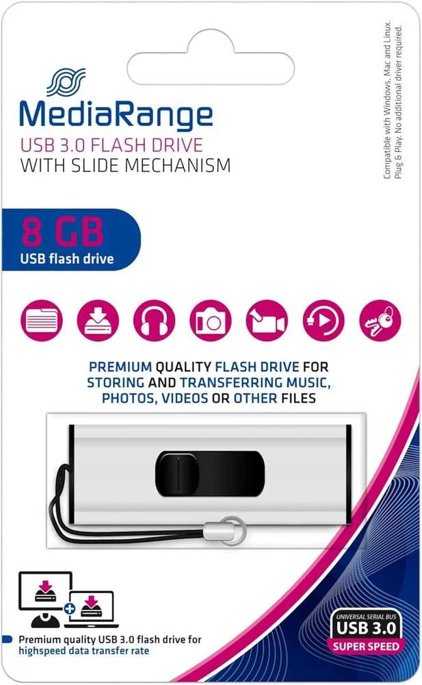 STICK 8GB MEDIARANGE MR914 3.2 Gen 1 Juodas/Sidabrinė