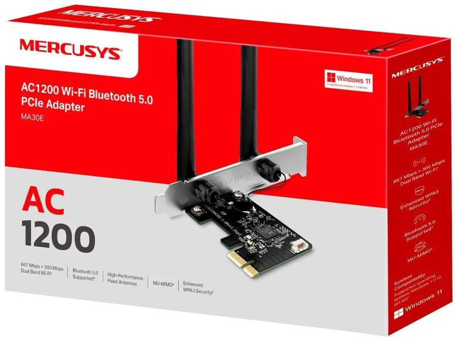 MERCUSYS MA30E WiFi5 PCIe adapteris (AC1200,2,4GHz / 5GHz,Bluetooth5.0)