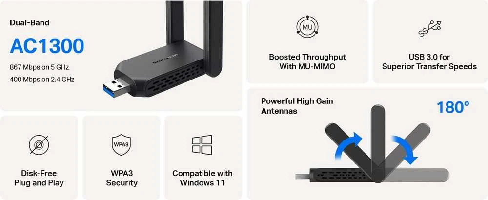 Karta jungiama į tinklą Mercusys MA32H karta jungiama į tinklą WLAN 867 Mbit/s