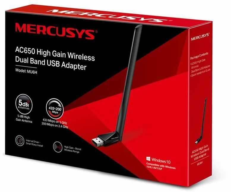 „Mercusys AC650“ didelio stiprinimo belaidis dviejų dažnių USB adapteris