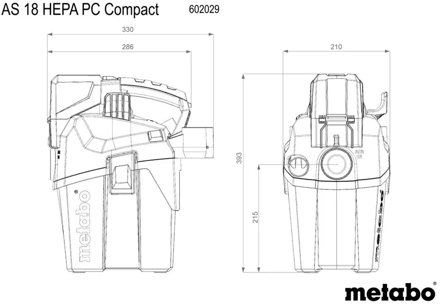 Aku.dulkių siurblio AS 18 HEPA PC Compact korpusas, Metabo