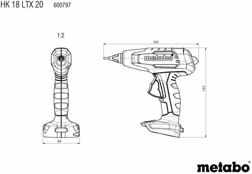 Klijų pistoletas Metabo HK 18 LTX 20; 18 V (be akumuliatoriaus ir pakrovėjo)