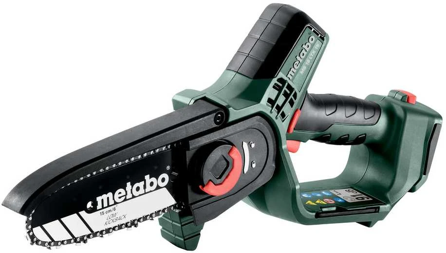 Šakų genėjimo grandininis pjūklas Metabo MS 18 LTX 15; 18 V; 15 cm juosta (be akumuliatoriaus ir pakrovėjo)