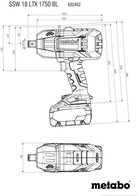Aku.smūginio veržliasukio SSW 18 LTX 1750 BL,korpusas MetaBO, Metabo