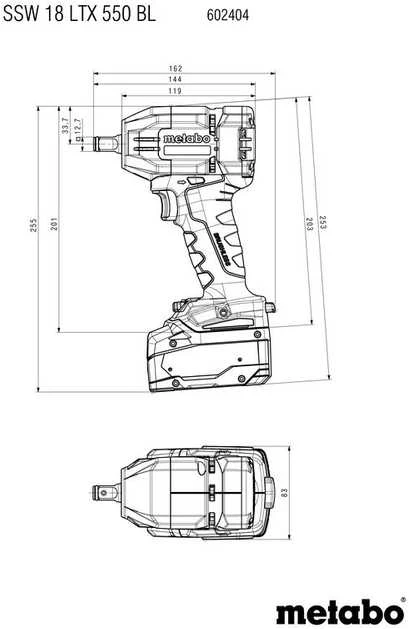 Smūginis veržliasukis Metabo SSW 18 LTX 550 BL; 18 V; 550 Nm; 2x4,0 Ah akum.
