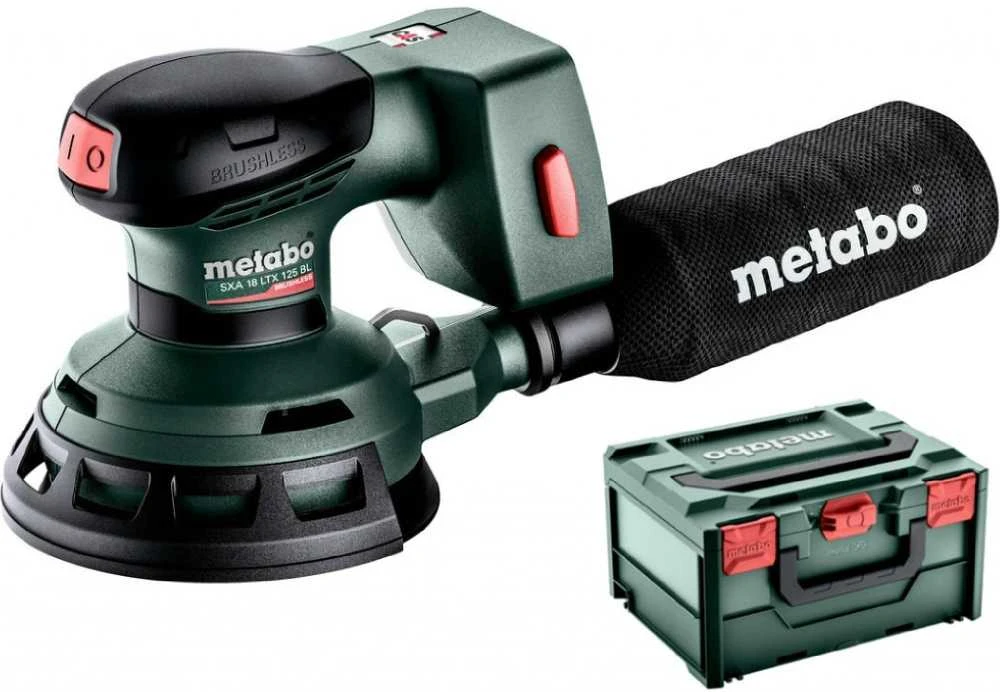 Metabo SXA 18 LTX 125 BL su dulkių maišeliu ir MetaLoc dėže