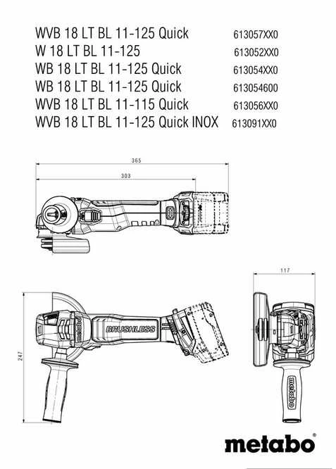 Aku.kampinis šlifuoklis WB 18 LT BL 11-125 Quick korpusas, Metabo