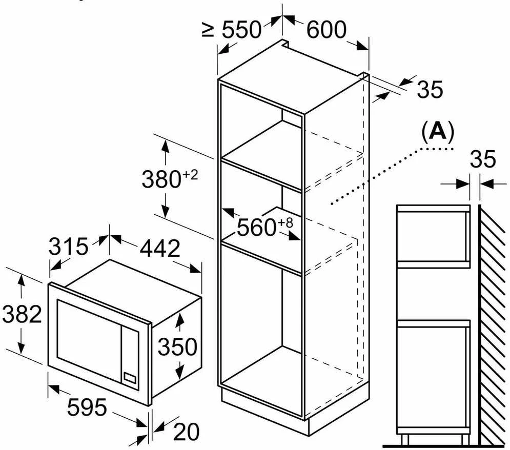 Bosch BFL623MB4 Serija 2, Įmontuojamoji mikrobangų krosnelė, Juodas