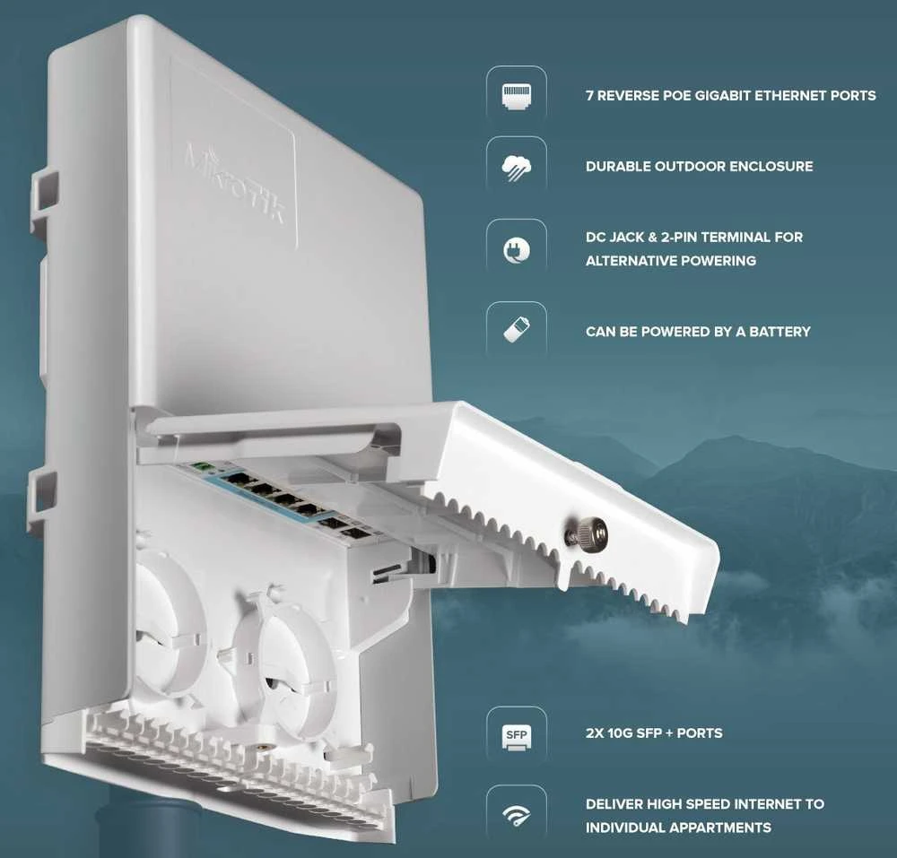 Maršrutizatorius MIKROTIK CSS610-1GI-7R-2S+OUT NETPOWER LITE 7R debesies išmanusis komutatorius 8xGE POE 2x10G SFP+