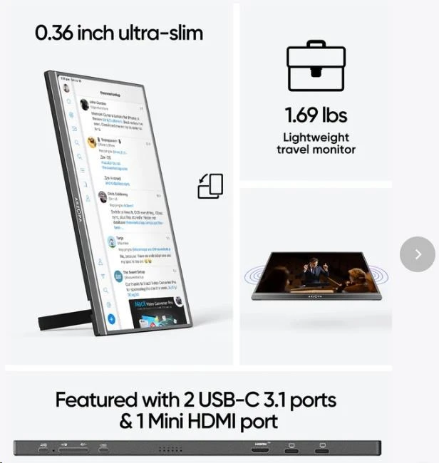 Paskutinis išpardavimas Arzopa Z1C nešiojamas monitorius 16.1" IPS Full HD 1080p metalinis korpusas nešiojamas monitorius, juodas