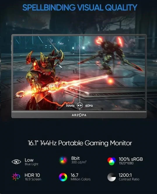 Monitorius Arzopa Z1FC Portable Monitorius 16.1" 144hz IPS Full HD 1080p Metal Housing Przenośny monitorius + pouzdro